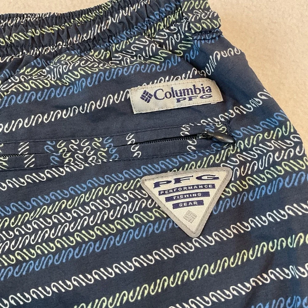 Columbia PFG Swin Trunks‎ Mens XXL Blue Striped Mesh Lining Pockets Drawstring